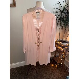 Perceptions by Anne R. Pink Satin Trim Blazer Jacket Gold Buttons Women